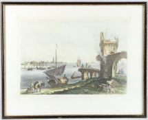 AFTER MARCO RIZZI 'Bello e'il veder limpido e cheto il mare' coloured engraving, 33.5cm x 42.5cm