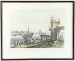 AFTER MARCO RIZZI 'Bello e'il veder limpido e cheto il mare' coloured engraving, 33.5cm x 42.5cm