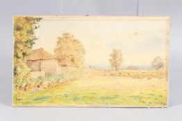 HENRY PARK SAGE A pastoral Surrey landscape, watercolour, signed, unframed, 16.5cm x 28.5cm