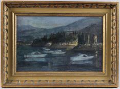 MARGARET ADELAIDE NORMAN 'Dubrovnik boats by night' oil on board, artists label verso, 23.5cm x
