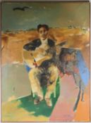 CONTINENTAL SCHOOL (20TH CENTURY) Portrait of seated man playing guitar in a landscape setting,