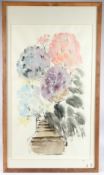 HA VAN VUONG 'Hydrangeas' watercolour, signed, artists label verso, 75.5cm x 44.5cm