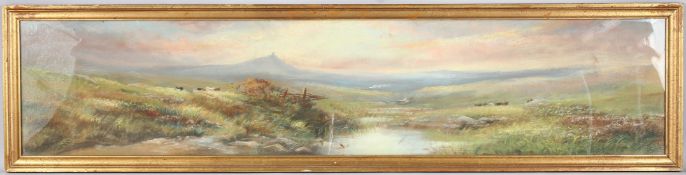MANNER OF WILLIAM WIDGERY panoramic moorland scene, pastel on paper mounted on canvas, 26cm x 122cm
