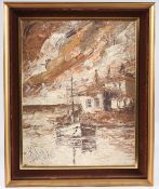 KELEKIS (20TH CENTURY) Moored boat, oil on canvas, signed and dated 1976, Rowley Gallery label, 44cm