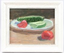 VALERI KOMAROV (b.1947) Still Life with vegetables, oil on board, signed and dated 2001, 24cm x 30.