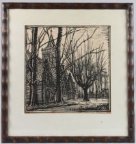 JOSEPH VAN DE WALL PERNE (1877-1941) The church at Monnickendam, Netherlands, woodcut print,
