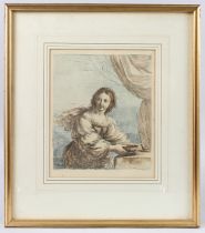 AFTER FRANCESCO BARTOLOZZI Woman holding a bowl, possibly Judith, coloured engraving, 26cm x 21.5cm