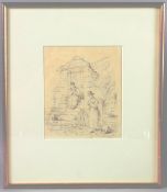 PAUL SANDBY MUNN (1773-1845) Two women at a cottage doorway steps, pencil and watercolour wash,