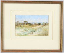 L. RUSSELL CONWAY (b.1882) Landscape with distant building and hills, watercolour, signed and
