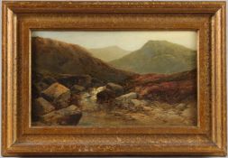 JAMES BURRELL SMITH (1822-1897) Landscape with mountain stream, oil on panel, artists label verso,