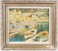 LEO FONTAN (1884-1965) 'Villefranche' harbour scene, French Riviera, oil on canvas, signed, 37cm x