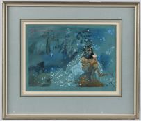 GEORGE ADAMSON A mythical figure seated on river rock, watercolour heightened with white, signed