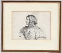 17TH / 18TH CENTURY SCHOOL Head and shoulders portrait of a woman in side profile, engraving, 16cm x