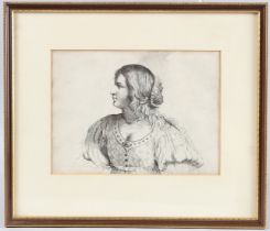 17TH / 18TH CENTURY SCHOOL Head and shoulders portrait of a woman in side profile, engraving, 16cm x