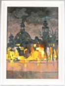 SERGUE KOROVIN (20TH CENTURY) City at night with street lights, oil on canvas, signed, 67cm x 48cm