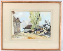 RAOUL DOMENJOZ (SWITZERLAND 1896-1978) View of tree and buildings, gouache on paper, signed and