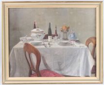 KAUFMANN (20TH CENTURY) view of a table laid for a meal, oil on board, signed, Rowley Gallery