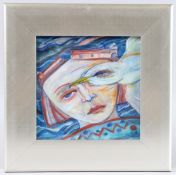 JOYCE CAIRNS (b.1947) 'Passing Seagull' oil on board. signed, 19cm x 19cm