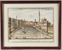 VINCENZO PAZZINI CARLI (1707-1769) 'Veduta della Piazza di Siena' coloured engraving, 20cm x 27cm