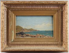 CIRCLE OF JOHN BRETT Coastal scene with rocky foreshore, oil on canvas, signed indistinctly, 15.
