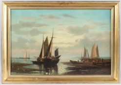 ABRAHAM HULK (1851-1922) Beached fishing boats with others at sea in the distance, oil on canvas