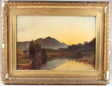 ATTRIBUTED TO WALLER HUGH PATON Peaceful Highland scene at sunset, oil on canvas, inscribed