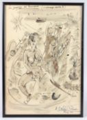 A PALUMBO (20TH CENTURY) Two nudes, ink and watercolour, inscribed and signed, Firenze, '78 49cm x