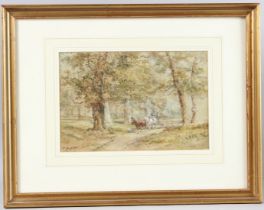HENRY EARP SNR (19TH CENTURY) wooded lane with horses and cart, watercolour, signed, 17.5cm x 26.