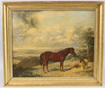 GEORGE BOUVERIE GODDARD (1832-1886) landscape with a horse and sheep, oil on board, signed, 35cm x