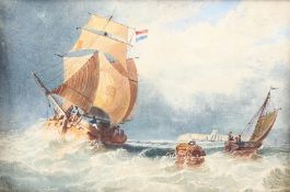 19TH CENTURY SCHOOL Shipping off a headland, watercolour, unframed, 14.5cm x 19.5cm