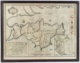 JOHN SPEED (17TH CENTURY) 'Wight island' Map of the Isle of Wight, inset town plans of Newport and