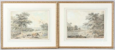 J PHILLIPS (LATE 18TH CENTURY) pair of watercolours, landscapes with cattle and sheep, resting