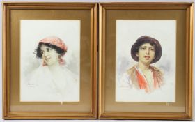 ITALIAN SCHOOL (19TH CENTURY) pair of head and shoulder portraits of gypsies, watercolour,
