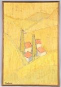 JACQUELINE LARDINOIS (1932-2024) Landscape with buildings, oil on canvas, signed, 59cm x 39cm