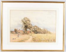 THOMAS JAMES SOPER (1836-1890) Landscape with farm, labourer and crows, watercolour, signed, 36cm