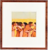 ROBERT LENKIEWICZ Figures embracing and kissing, oil on card/board, signed, 25.5cm x 24.5cm