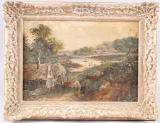 SCOTTISH SCHOOL (19TH CENTURY) Landscape with Highland cattle on a lane, oil on canvas, 24cm x 34cm