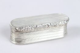 A GEORGE III SILVER SNUFF BOX, of rounded rectangular form, ribbed decoration, London 1798, maker
