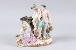 A GOOD MEISSEN PORCELAIN GROUP, modelled as a donkey being ridden by a male Bacchanalian figure,