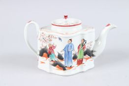A NEW HALL LOZENGE SHAPED TEAPOT with Chinese figures. Pattern No. 421.