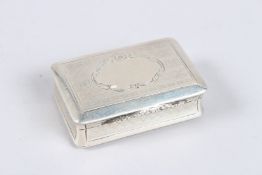 A VICTORIAN SILVER ENGINE TURNED RECTANGULAR SNUFF BOX, the hinged cover with vacant cartouche,