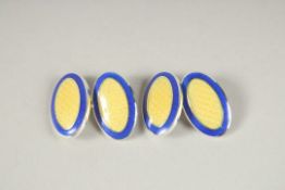 A PAIR OF STERLING SILVER AND ENAMEL CUFFLINKS.