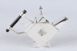 A CHRISTOPHER DRESSER DESIGN SILVER PLATED TEAPOT.