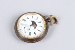 AN UNUSUAL SWISS DOUBLE SIDED GUN METAL POCKET WATCH, one side with an enamel dial, moonphase
