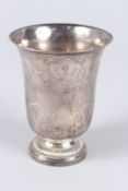 A FRENCH SILVER BEAKER, with a pedestal base and engraved decoration, MF, Paris, circa 1760, 4.5in