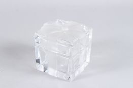 A TIFFANY SQUARE GLASS BOX the lid with a bow.