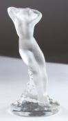 A LALIQUE DANSEUSE BRAS LEVES NUDE FIGURE. Signed, Lalique, France. 9.5ins high.
