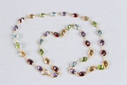 AN 18CT YELLOW GOLD MULTI-GEM SET NECKLACE.