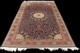 A VERY GOOD, LARGE PERSIAN CHANDELIER CARPET, 20th Century, blue ground with a central cream