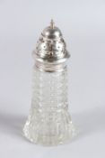 A SILVER TOP CUT GLASS SUGAR SIFTER. Birmingham 1906